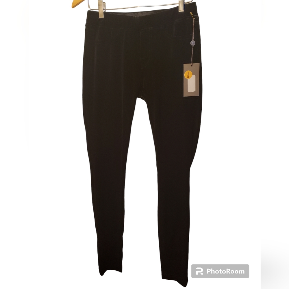7 For All Man Kind Black Velour Jeggings Back Pockets & Elastic Waist Size M NWT
